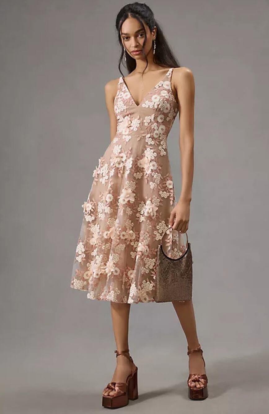NWT Dress The Population Elisa Daisy Embroidery Dress Dusty Pink Size Large